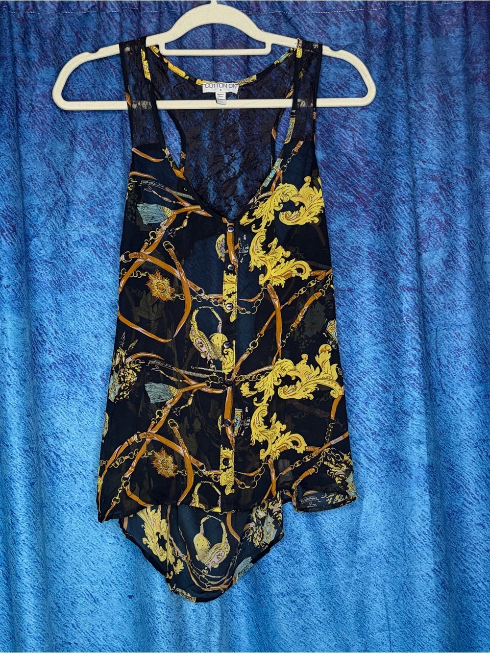 Cotton On Navy & Gold Lace-Trim Button-Front Camisole